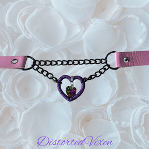 Purple Heart Chain Choker Necklace Gothic Valentine Alt Jewelry Collar